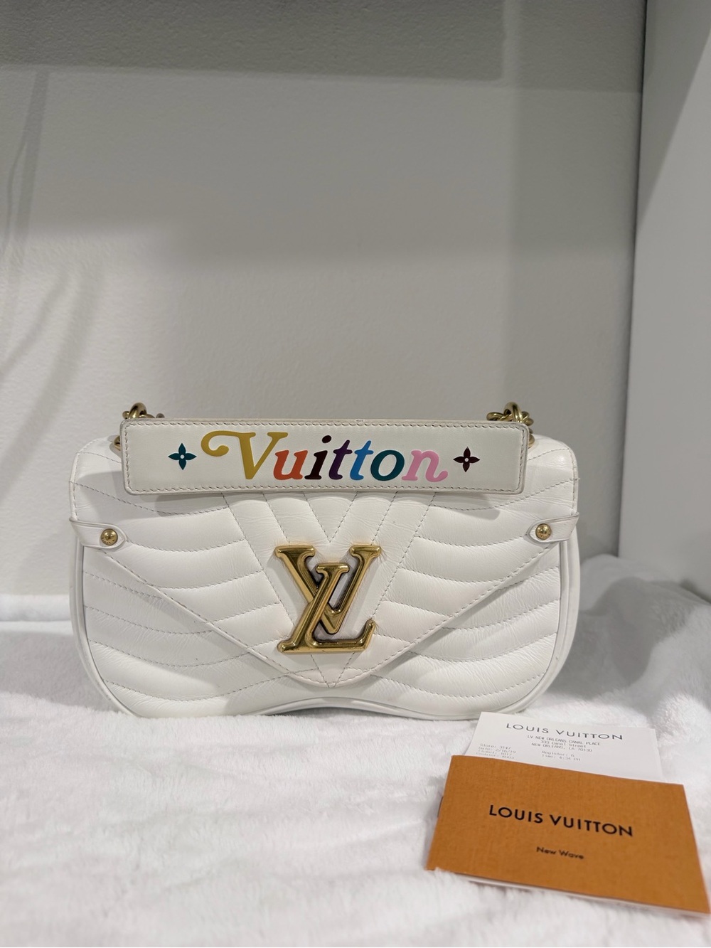 LOUIS VUITTON NEW WAVE CHAIN BAG MM
 with Multicolor 'Vuitton' Strap